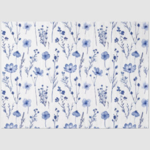 Papel De Seda Padrão francês de flores silvestres do jardim azul
