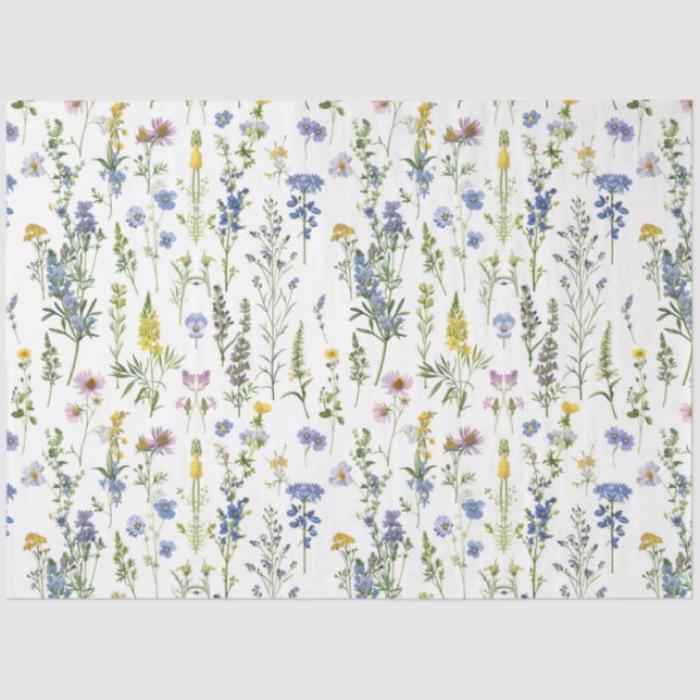 Papel De Seda Padrão francês de flores silvestres do jardim azul (Frente )