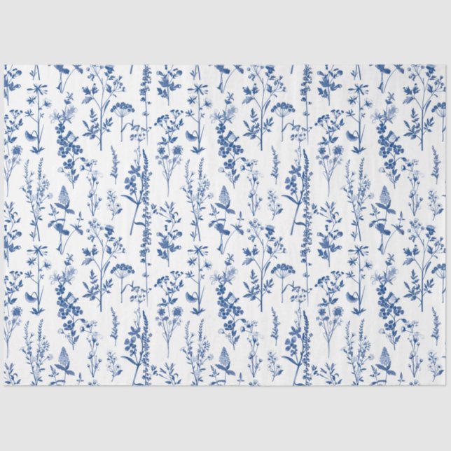 Papel De Seda Padrão francês de flores silvestres do jardim azul (Frente )