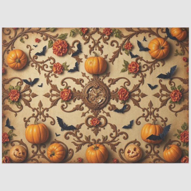 Papel De Seda Padrão francês medieval do Halloween (Frente )