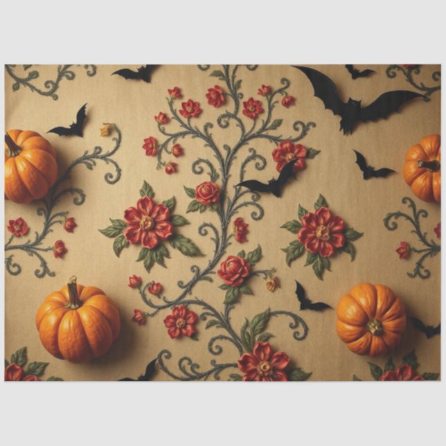 Papel De Seda Padrão francês medieval do Halloween (Frente )