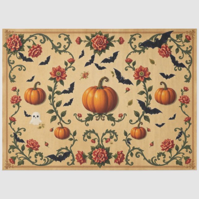 Papel De Seda Padrão francês medieval do Halloween (Frente )
