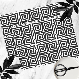 Papel De Seda Padrão Geométrico Abstrato Preto e Branco Moderno