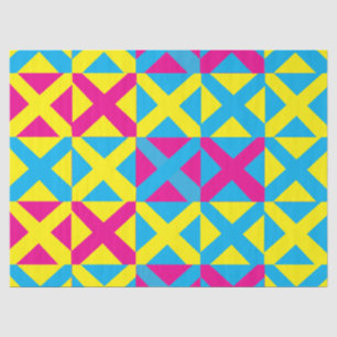 Papel De Seda Padrão Geométrico Amarelo Azul, Quadrado Rosa