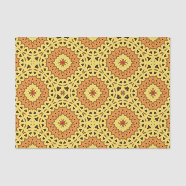Papel De Seda Padrão Geométrico Amarelo e Laranja Elegante (Frente )