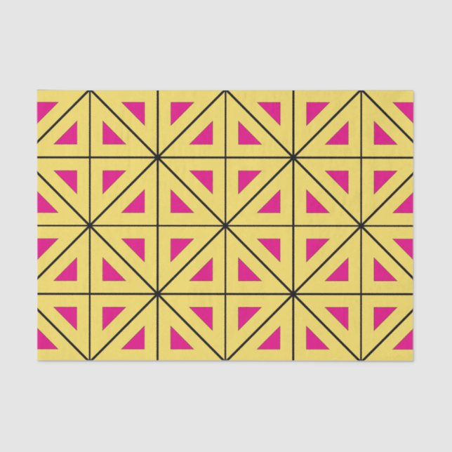 Papel De Seda Padrão Geométrico Amarelo e Rosa na moda (Frente )