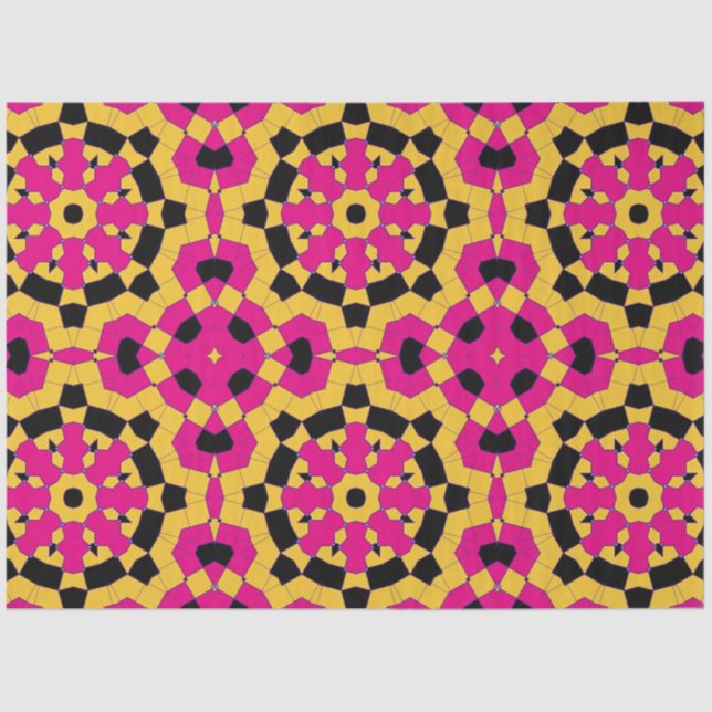 Papel De Seda Padrão Geométrico Amarelo Rosa e Preto (Frente )