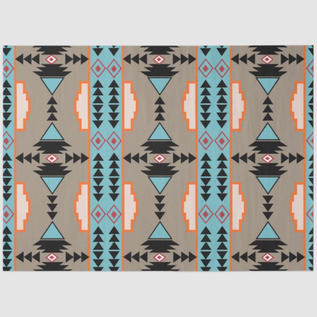 Papel De Seda Padrão Geométrico Aztec Mexicano (Frente )