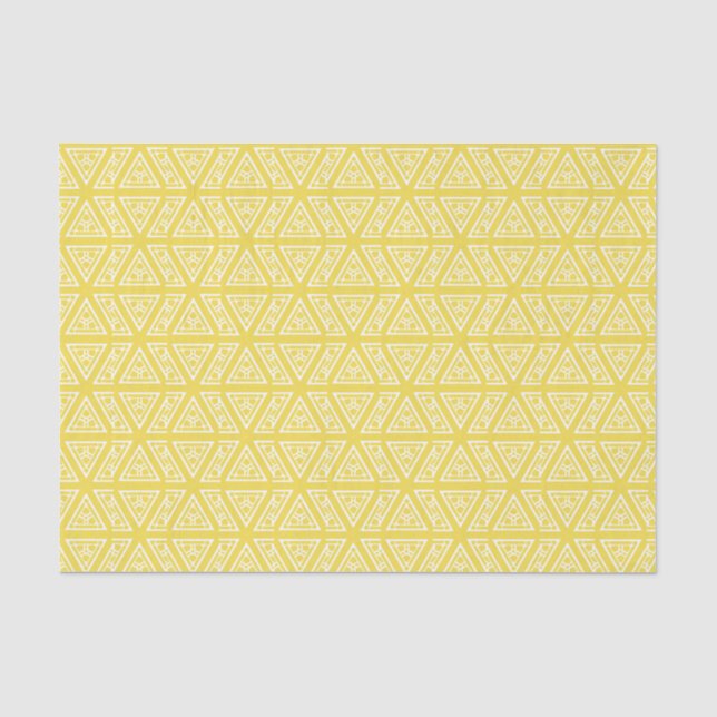 Papel De Seda Padrão geométrico Azteca amarelo e branco (Frente )