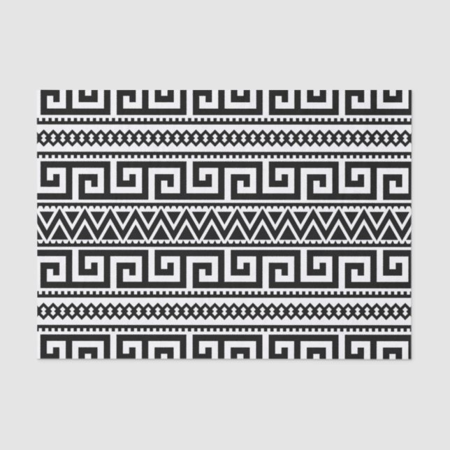 Papel De Seda Padrão Geométrico Branco Negro Tribal Aztec Boho (Frente )