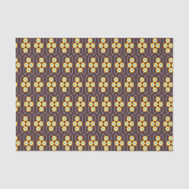 Papel De Seda Padrão geométrico com hexágonos laranja e azul (Frente )