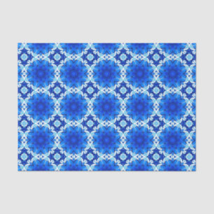 Papel De Seda Padrão Geométrico da Flor no Azul Cobalto e no Mar