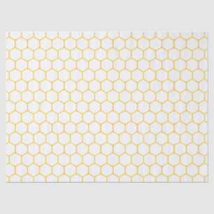 Papel De Seda Padrão Geométrico de Honeycomb Branco e Dourado