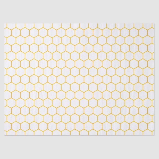 Papel De Seda Padrão Geométrico de Honeycomb Branco e Dourado (Frente )