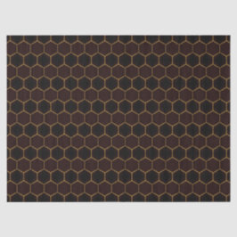 Papel De Seda Padrão Geométrico de Honeycomb Castanho e Dourado