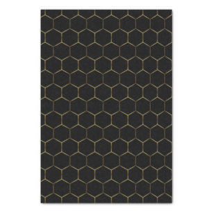 Papel De Seda Padrão Geométrico de Honeycomb Preto e Dourado