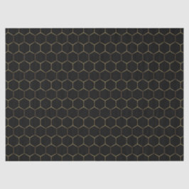 Papel De Seda Padrão Geométrico de Honeycomb Preto e Dourado