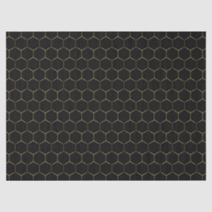 Papel De Seda Padrão Geométrico de Honeycomb Preto e Dourado