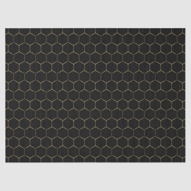 Papel De Seda Padrão Geométrico de Honeycomb Preto e Dourado (Frente )