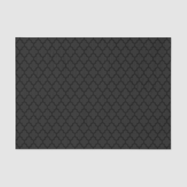 Papel De Seda Padrão Geométrico de Ikat Quatrefoil, em Preto e C (Frente )