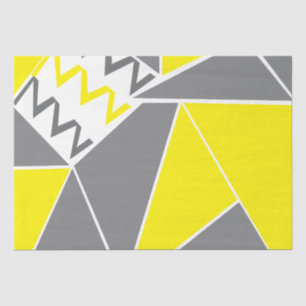 Papel De Seda Padrão Geométrico de Listra Chevron Amarelo Cinza