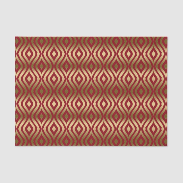 Papel De Seda Padrão Geométrico de Quatrefoil Dourado Burgundy e (Frente )