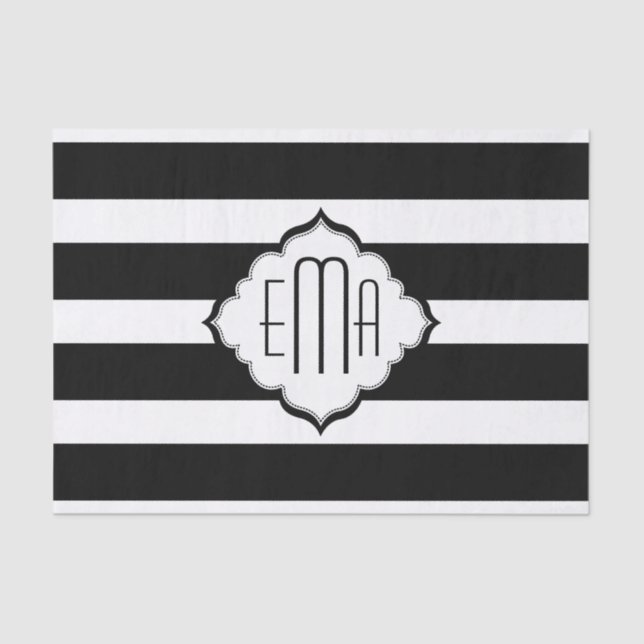 Papel De Seda Padrão Geométrico de Stripes Pretas e Brancas (Frente )