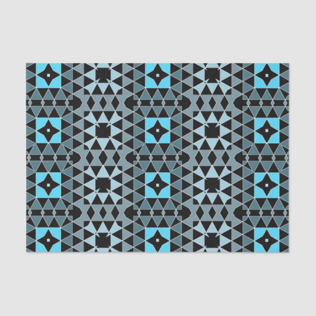 Papel De Seda Padrão Geométrico de Trendy Azul e Preto (Frente )