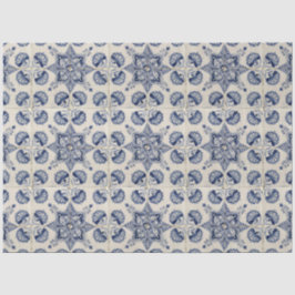 Papel De Seda Padrão Geométrico do Flor Branco Azul-Vintage