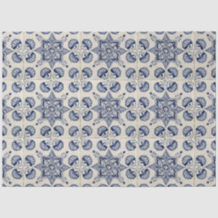 Papel De Seda Padrão Geométrico do Flor Branco Azul-Vintage