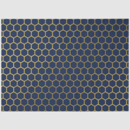 Papel De Seda Padrão Geométrico do Hexágono Azul e Dourado do ma