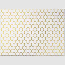 Papel De Seda Padrão Geométrico do Hexágono Branco e Dourado