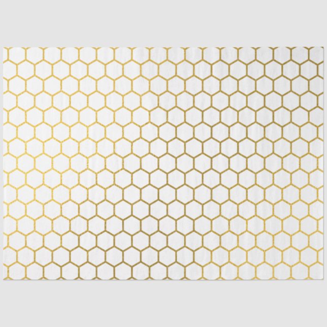 Papel De Seda Padrão Geométrico do Hexágono Branco e Dourado (Frente )