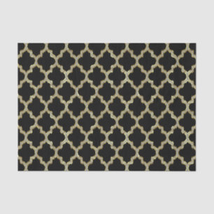 Papel De Seda Padrão Geométrico do Quatrefoil de Ikat Preto e Do
