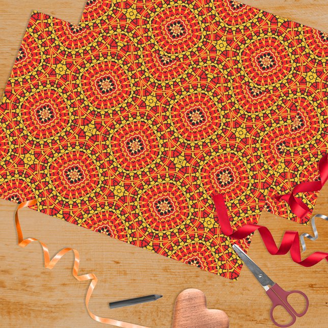 Papel De Seda Padrão Geométrico do Red & Orange Oriental Boho (Criador carregado)