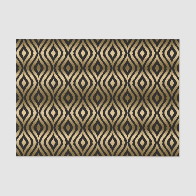 Papel De Seda Padrão Geométrico Dourado De Quatrefoil Preto E Fa (Frente )