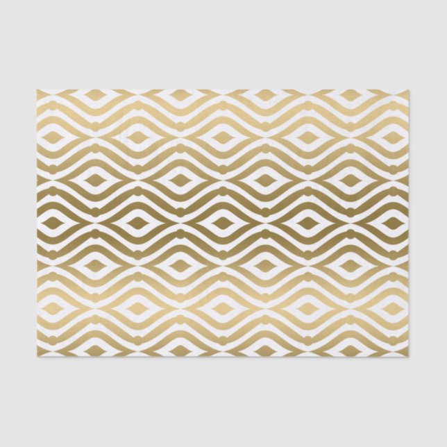 Papel De Seda Padrão Geométrico Dourado em Fundo Branco (Frente )