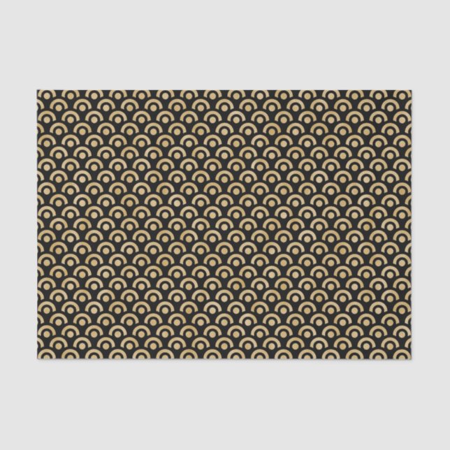 Papel De Seda Padrão Geométrico Dourado Preto Moderno Chic (Frente )