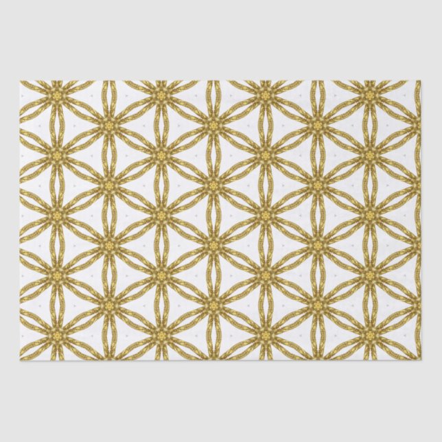 Papel De Seda Padrão Geométrico Elegante Dourado e Branco (Frente )