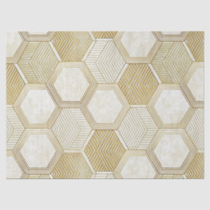 Papel De Seda Padrão Geométrico Hexágono Dourado Elegante - Márm