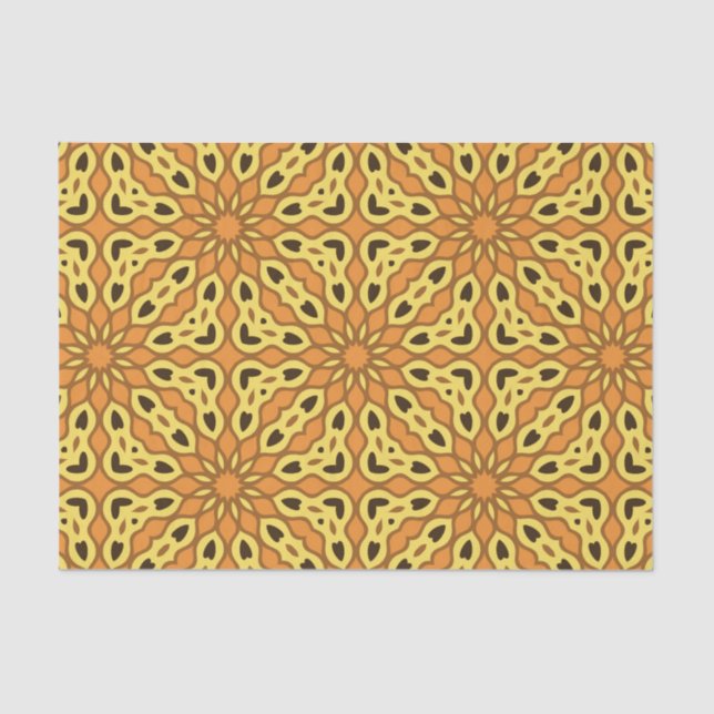 Papel De Seda Padrão Geométrico Laranja Oriental e Amarelo (Frente )