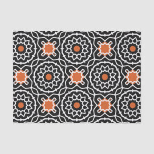 Papel De Seda Padrão Geométrico Marroquino Preto Branco Laranja