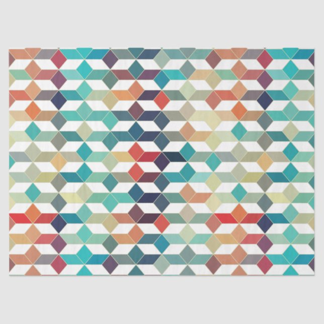 Papel De Seda Padrão Geométrico Moderno dos Cubos Coloridos (Frente )