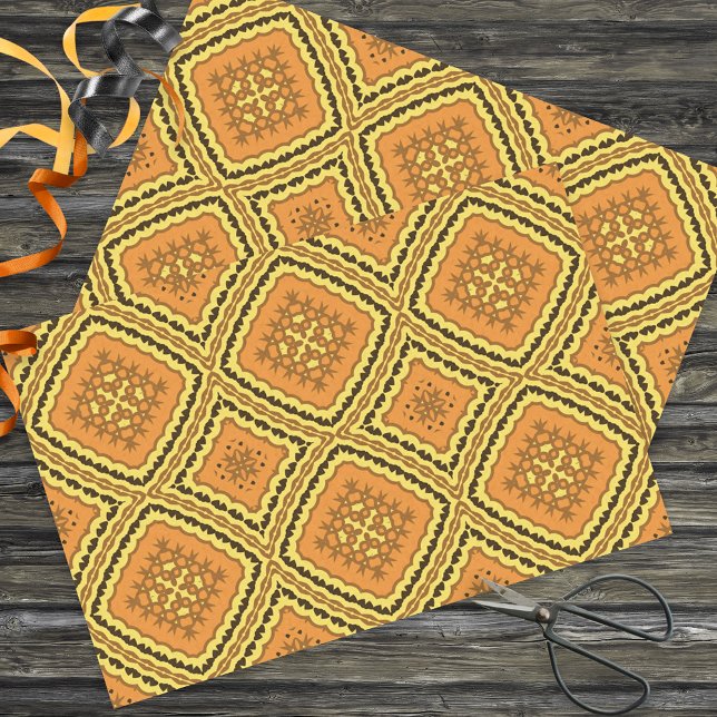Papel De Seda Padrão Geométrico Mosaico Negro Amarelo-Laranja (Criador carregado)