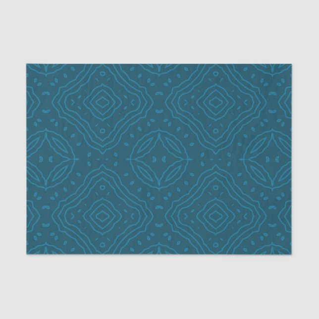 Papel De Seda Padrão Geométrico Mosaico Ornamental Azul Clássico (Frente )