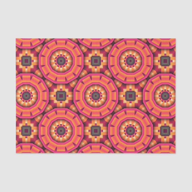 Papel De Seda Padrão Geométrico Mosaico Rosa e Laranja Funky (Frente )