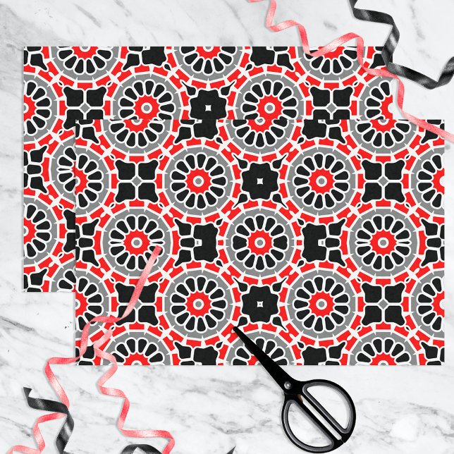 Papel De Seda Padrão Geométrico Mosaico Vermelho Negro Branco e  (Criador carregado)