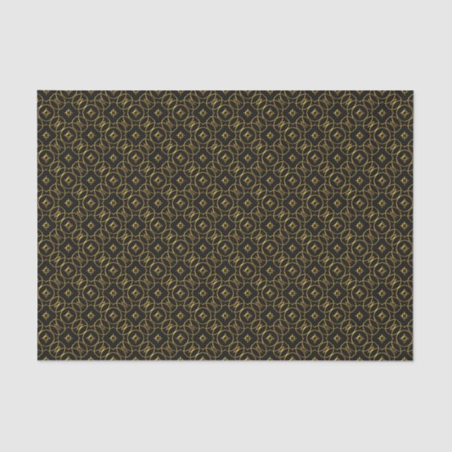 Papel De Seda Padrão Geométrico Negro e Dourado brilhante Elegan (Frente )