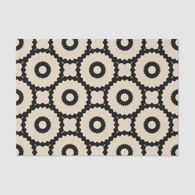Papel De Seda Padrão Geométrico Ornamental Black & Beige (Frente )