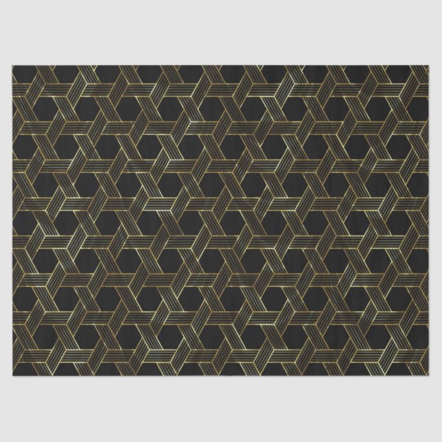Papel De Seda Padrão Geométrico Preto E Dourado (Frente )